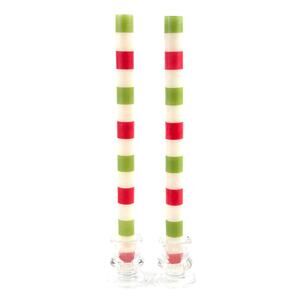 NEW Mackenzie Childs Multi Bands Red & Green Dinner Candles, Set of 2